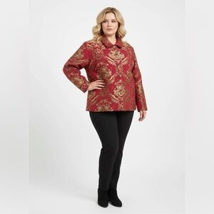 Drapers and Damons Tapestry Jacket Womens Plus 3X Red Gold Floral Button Up Fest